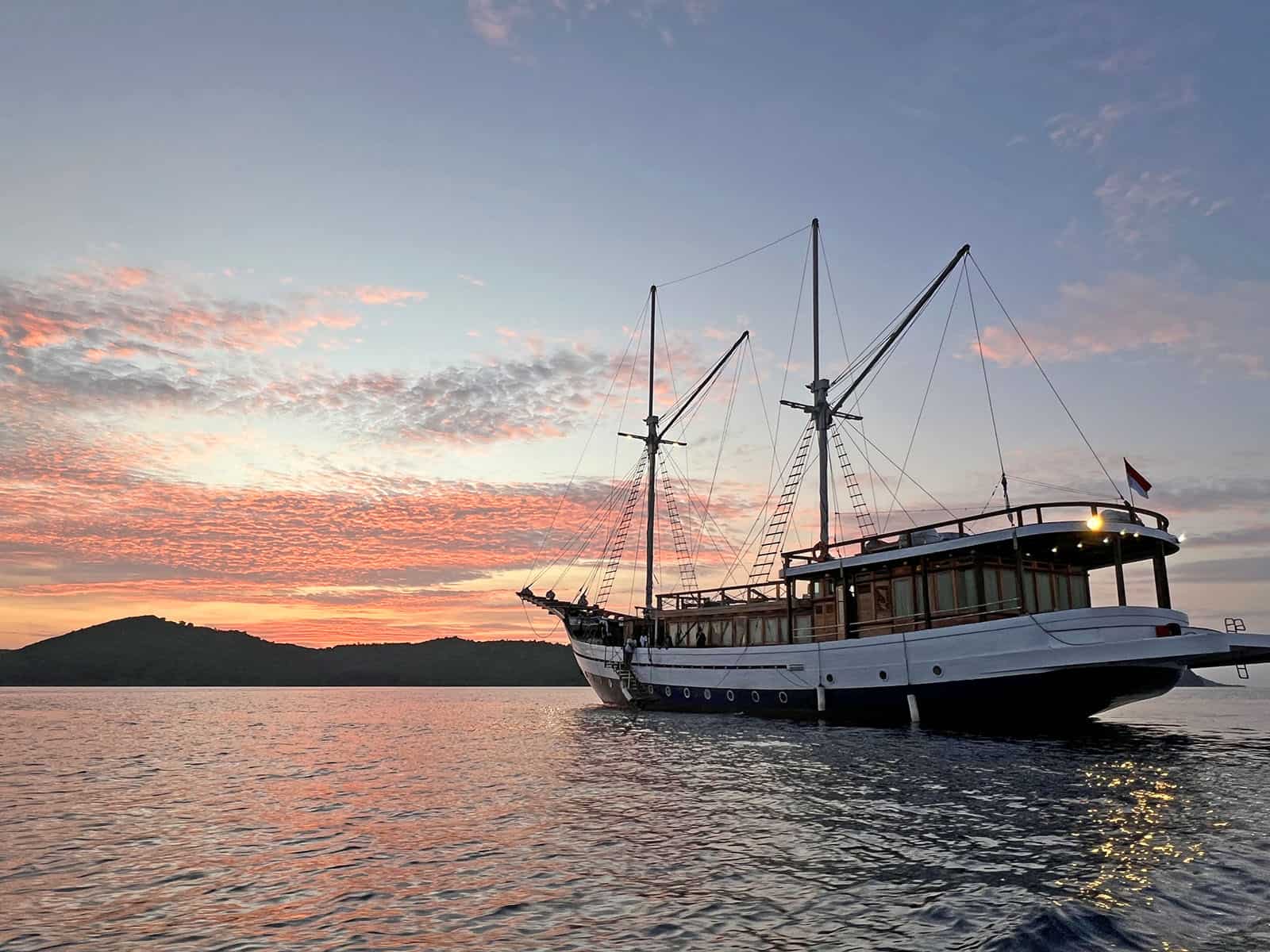 liveaboard ship on the sea at sunset
